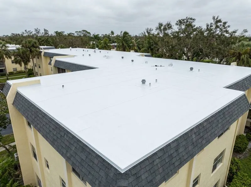 Condo roof with storm damage before and after shingle replacement