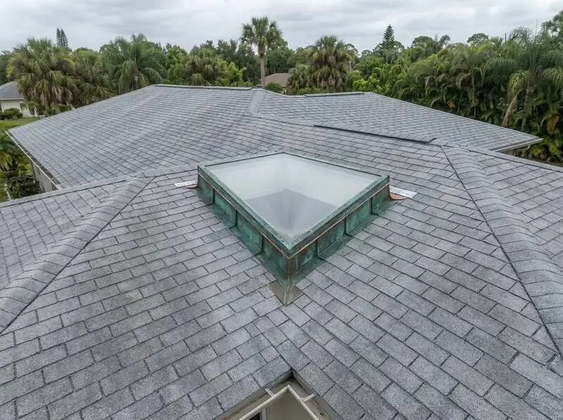 Coral Gables home with leaking skylight before and after flashing replacement