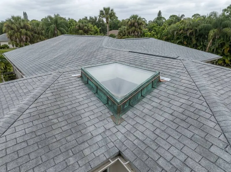 Coral Gables home with leaking skylight before and after flashing replacement