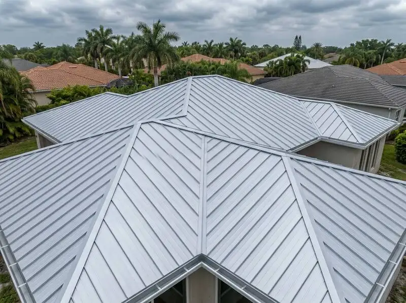 Doral modern home before and after standing seam metal roof installation