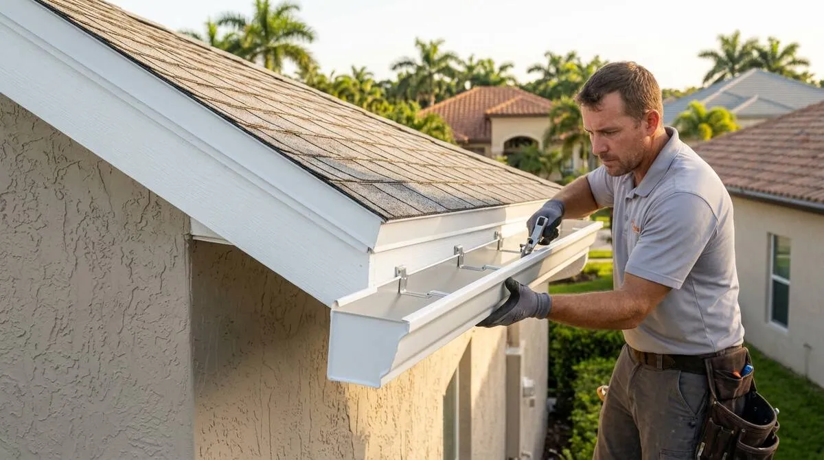 New seamless aluminum gutter installed on a residential home