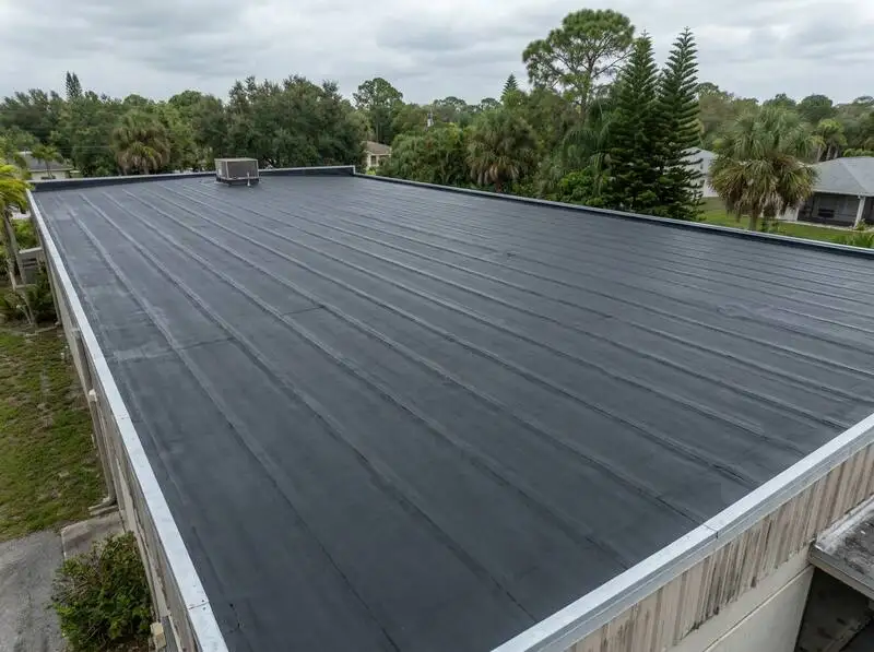Hialeah commercial building before and after modified bitumen flat roof installation