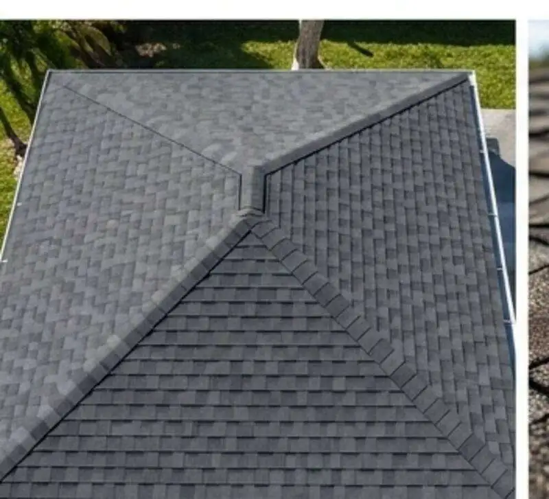 Residential roof before and after a complete shingle replacement